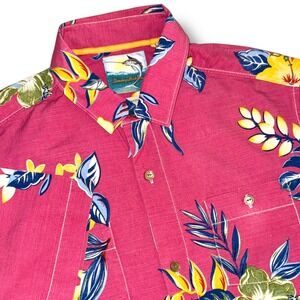 Tommy Bahama Island Modern Fit Pink Silk Cotton Tropical Floral Shirt 141-T37200